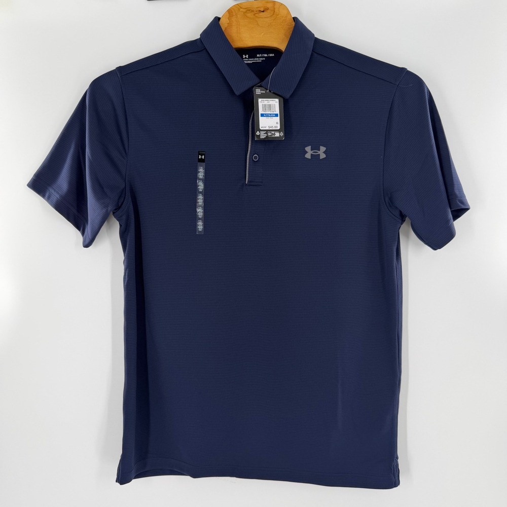 Under Armour Mens Tech Polo Shirt Navy Blue XLT Tall Loose Fit 1290140 NWT